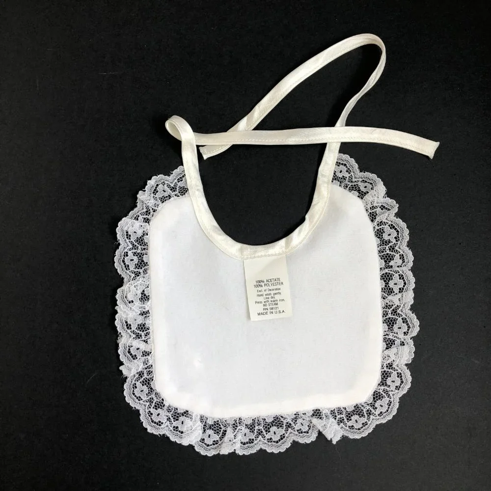 NEW - Vintage The Christening Collection White Satin Lace Trim Bib Old Money